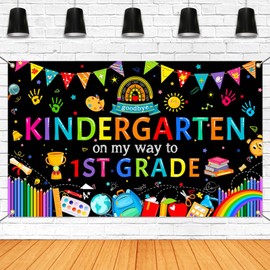 Mocsicka Kindergarten Graduation Backdrop Banner, Goodbye Kindergarten On My Way to 1st Grade, Class of 2026 Kindergarten Graduation Party Decoration, 70.8x43.3 Inch Black Kindergarten Grad Backdrop