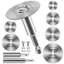 FOTYBEl Cutting Wheel for Drill, Rotary Tool Cutting Discs with 6pcs Steel Saw Blades, 2pc 1/4" Hex Short Shank and Long Shank, Power Rotary Tool Accessories for Cutting PVC Pipe Wood Plastic Metal