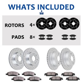 Acinoparts Front(11.02'', 280mm) and Rear Brake Kit Drilled and Slotted Brake Rotors Ceramic Brakes Pads for 2011-2016 Hyundai Elantra 2012-2016 Veloster 2014-2016 Kia Forte