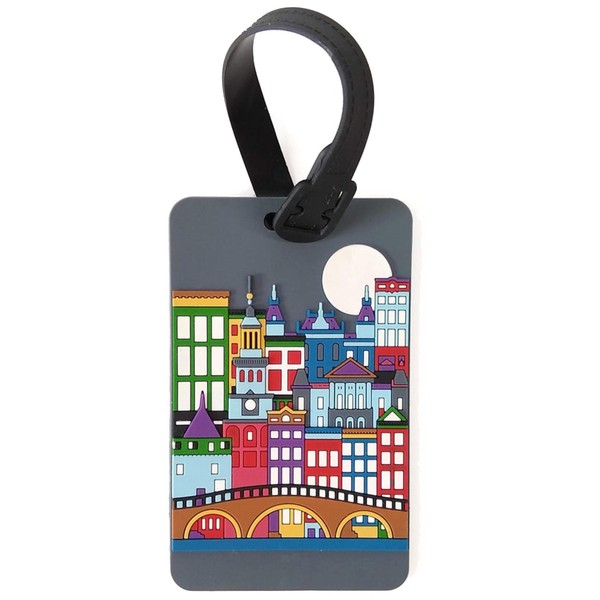 VANGUARD Name Tag, Luggage Tag, Suitcase, Luggage, Soft PVC Rubber, Conspicuous, Stylish Design, Unstructured, Cityscape, Milan, Gray