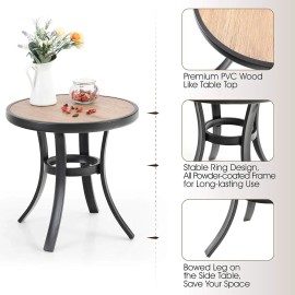 PHI VILLA Outdoor Round Side Table Coffee Table Bistro Table Porch Side Table Metal Frame