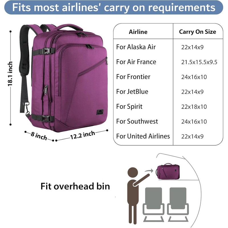 MATEIN Carry on Backpack for Women, 27L Flight Approved Backpack