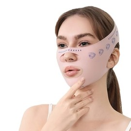 Aimery Reductor de papada con correa para dormir, mascarilla facial reafirmante en forma de V, banda reafirmante reutilizable para el cuello, moldeador de mandíbula y correa para la papada para mujere