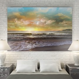Renditions Gallery Canvas Nature Art Landscape View of Dusk at Calm Ocean Beach Wall Hanging Prints for Office Home Kitchen Decorations - 32"X48" LT08