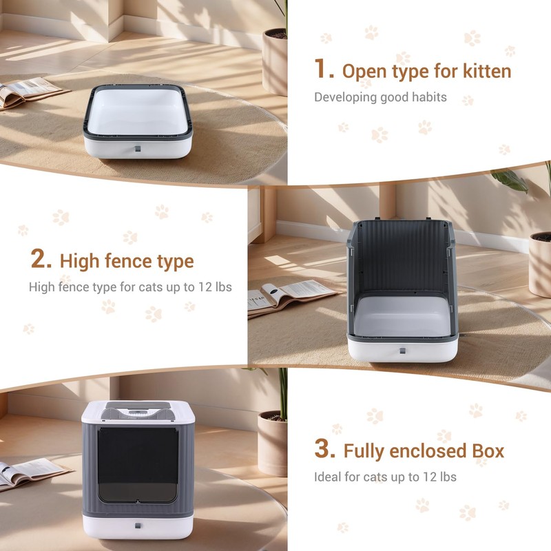 Foldable Cat Litter Box, Fully Enclosed Litter Box with Lid,