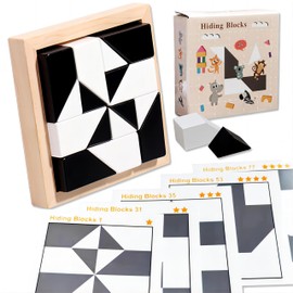 Block Puzzle, Plastic Cube Puzzle with Storage Tray Hidden Geometric Shape Pattern Jigsaw 3D Logic Thinking Training Desktop Game Montessori Toys for Ages 3 to 12 Years