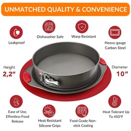 Boxiki Kitchen 10 Zoll Antihaft-Springform, Professionelle Springform und Käsekuchen-Backform, Auslaufsichere Kuchenform mit Silikongriffen