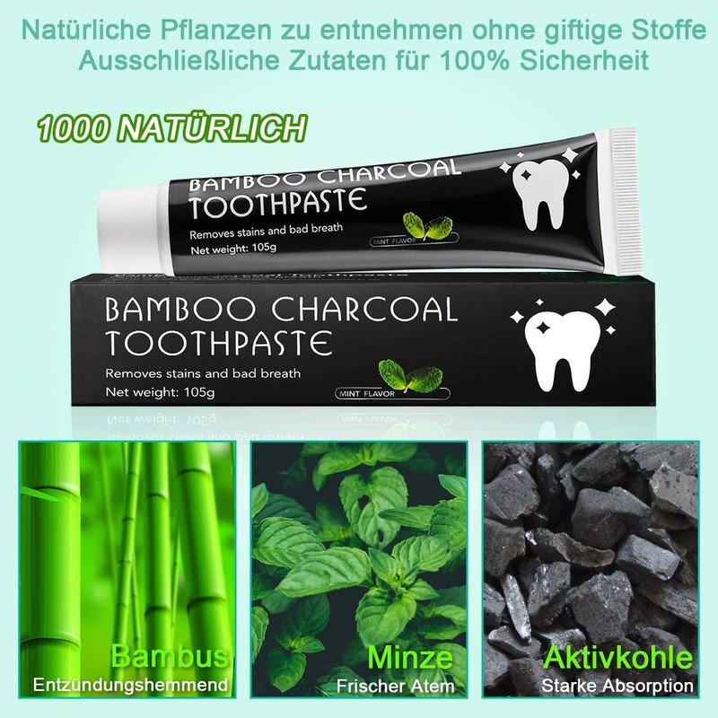 Activated Charcoal Toothpaste, Teeth Whitening, Bamboo Charcoal Toothpaste, Natural Black