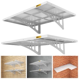 Brukid 2-Pack 2x3ft Adjustable Rail Type Wall Shelves Garage Storage Racks, Suitable for Garage, Storage Room, Kitchens Wall Mounted Floating Shelf (White)