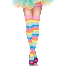 Leg Avenue womens Rainbow Pride Festival Thigh Highs Socks Hosiery, Neon Rainbow, One Size US