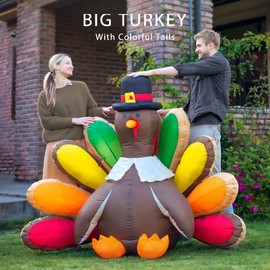 VIVOHOME 5ft Height Thanksgiving Inflatable LED Lighted Turkey with Hat Blow up Outdoor Lawn Yard Decoration