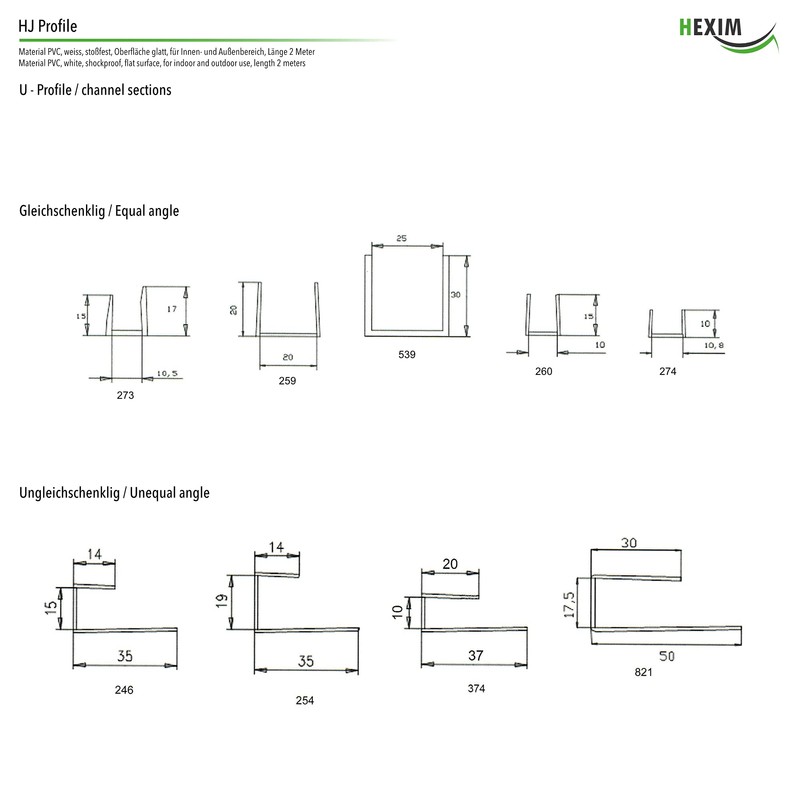HEXIM Edging Profiles for Cladding Panels - H-/ U-/ &