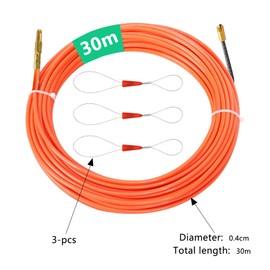 CONNECTION 30 m Cable Retraction Aid, Pull Wire for Empty Pipes, Retractable Spiral Cable Pliers, Cable Puller, with 3 Guide Springs, Retracting Tape, φ4 mm, Cable Retraction Aids, Retractable Spring
