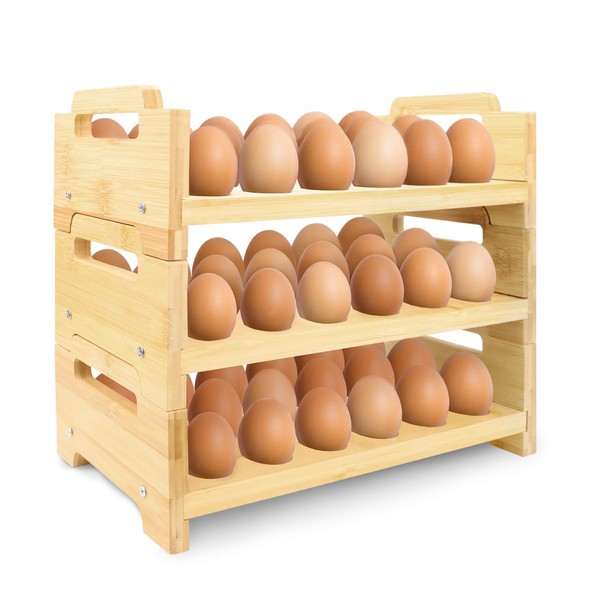 3-Tier Wooden Egg Holder Countertop, Farmhouse Stackable Wood Egg Organizer