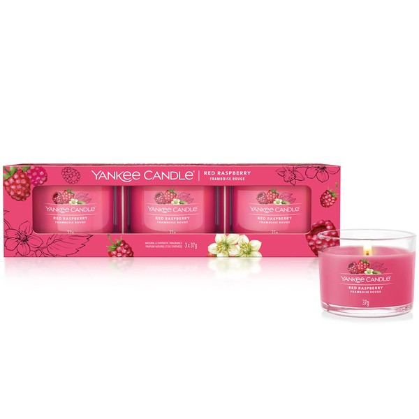 Yankee Candle Scented Candle Gift Set | Votive Candles with Red Raspberry | Soy Wax Mix | 3 Pieces