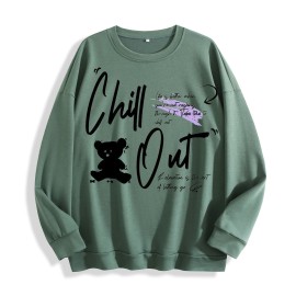 Chill Out Teddy Bear Graphic Crewneck Sweatshirt, US Warehouse, 6 ColorsSize: M, Color: Mint