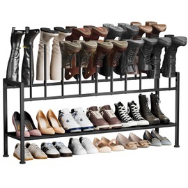 DIMJ Boot Rack 3-Tier - Black Metal Boot Storage Rack for Tall Boots Organizer Tall Boots, Multiuse Shoe Rack for Boots, Sneakers, High-Heel, Entryway, Fit for 10 Pairs, Black