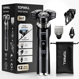 3-in-1 Electric Shaver/Trimmer for Men - Beard, Face, Head & Body Razor with Nose Hair Clipper, Rechargeable Wet/Dry Use, RX50 Series