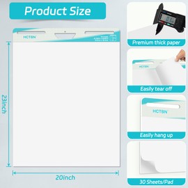4 Pads Sticky Easel Pad, 20 x 23 Inches, 30 Sheets/Pad, Large Flip Chart Paper for Teachers, Businessmen, Office Workers, Self Stick Easel Paper, Super Sticking Power and Bleed-Resistant