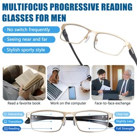 GHDBFMB Progressive Reading Glasses Men Photochromic Readers Clear Top Multifocal Transition Multifocal Tr90 Eyeglasses 3.0