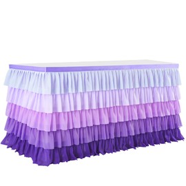 Purple Table Skirt Mermaid Tutu Tablecloth for Rectangle Tables 6ft Birthday Mermaid Party Baby Shower Chiffon Table Decorations
