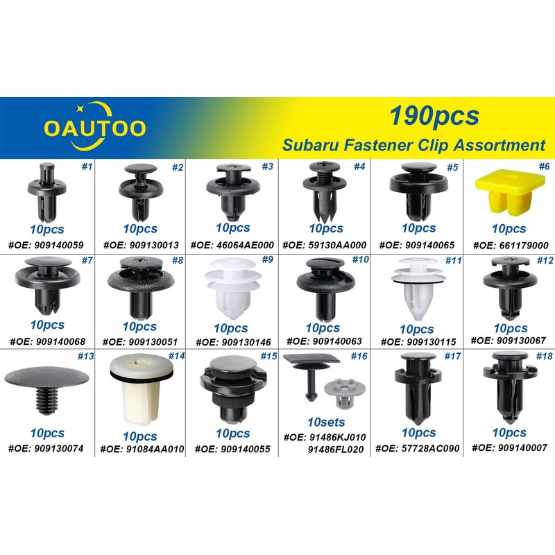OAUTOO 190pcs for Subaru Body Interior and Exterior Retainer Fastener