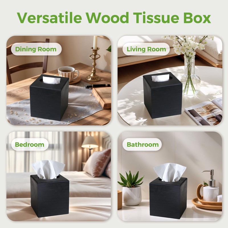S310 Wood Tissue Box Cover, Square Tissue Box Holder with