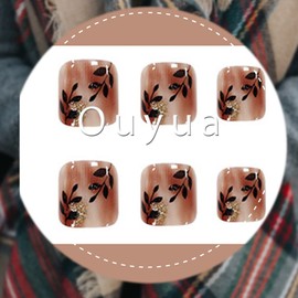 Outyua Short Press on Toenails Square False Toenail Glossy Cute Acrylic Fake Toe Nails Full Cover Artificial Feet Fake Toe nail for Women and Girls 24pc (Left)