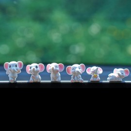 Rislobx Mini Resin Elephants Car Dashboard Decorations, 6PCS Cute Elephant Rear View Mirror Screen Ornament for Women Car Interior Accessories (Gray)