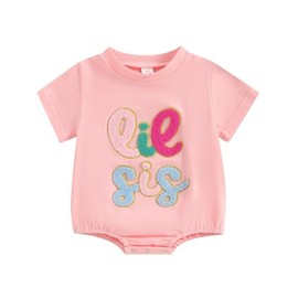 Xinhuida Baby Girl Big Sister T Shirts Tops Boy Brother Tees Lil Sis Bro Bodysuit Summer Outfit Siblings Gift Idea Matching Clothes (LIL SIS 3-Pink, 0-3 Months)