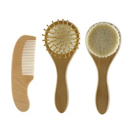 OATIPHO Wooden Handle Baby Brush Comb Set 3pcs Natural Bristle Bath Brush for Scalp Grooming for Newborns and Toddlers Gentle Massage Accessories