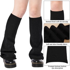 Moon Wood Leg Warmers for Girls Women Kawaii Harajuku Leg Warmers Cute Knitted Leg Warmers Goth Lolita Accessories (Thick Black)