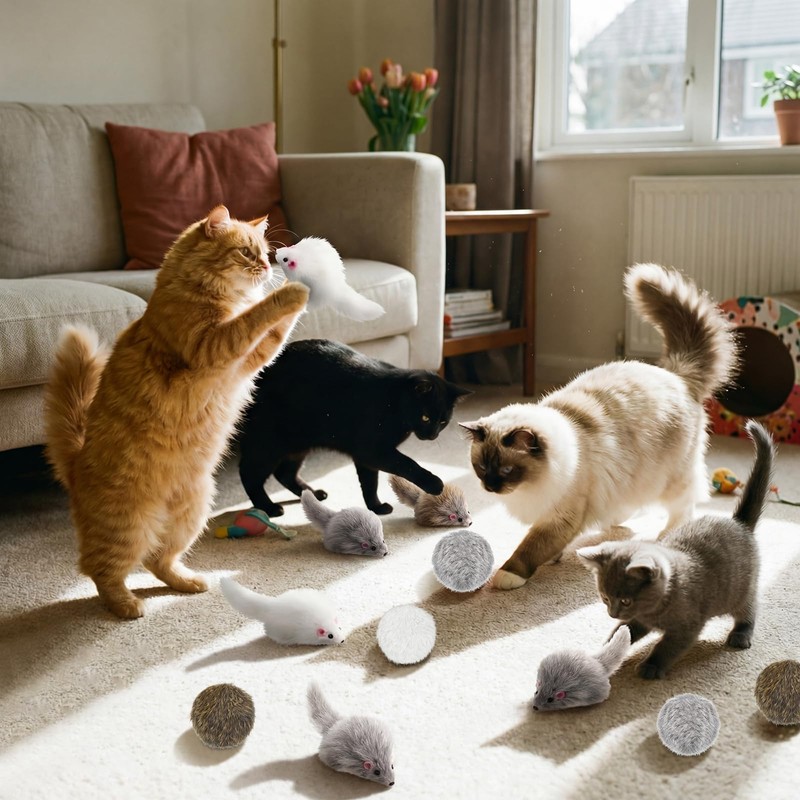 Lewtemi 24 Pcs Real Rabbit Fur Mouse Toys for Cats