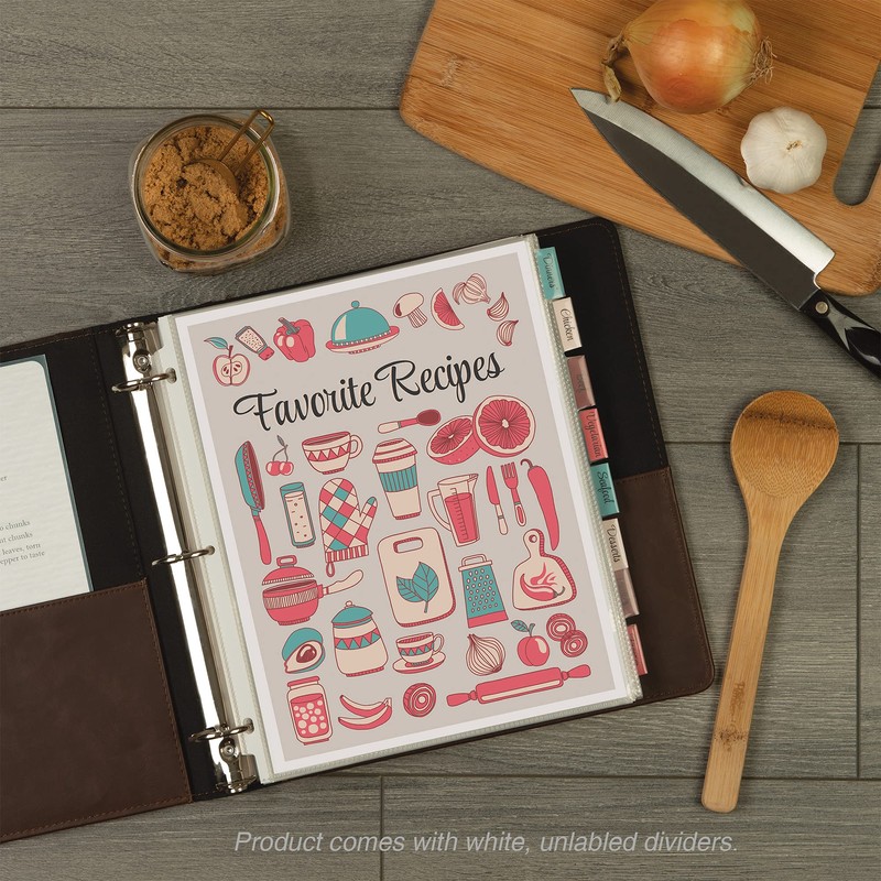 Samsill 8 Tab Recipe Dividers, Recipe Sleeves, Sheet Protector Dividers,