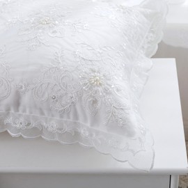 Beaded Throw Pillow Cover 16x16 Inch, White Throw Pillow Cover, Euro Sham，Cushion Sham- Beautiful Elegant Accessory to Dress Up Couch Sofa & Bed - Cover Only - 1 Pack