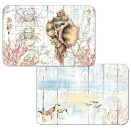 Conimar Set of 4 Placemats Ocean Beach Sandpipers Reversible Plastic Shoreline Shells
