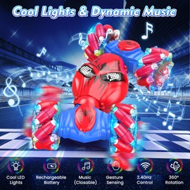 Xander RC Stunt Car, 2.4GHz 4WD Remote Control Car with Gesture Control, Double Sided Rotating Off Road Vehicle 360° Flips with Lights Music, for Boys & Girls Birthday