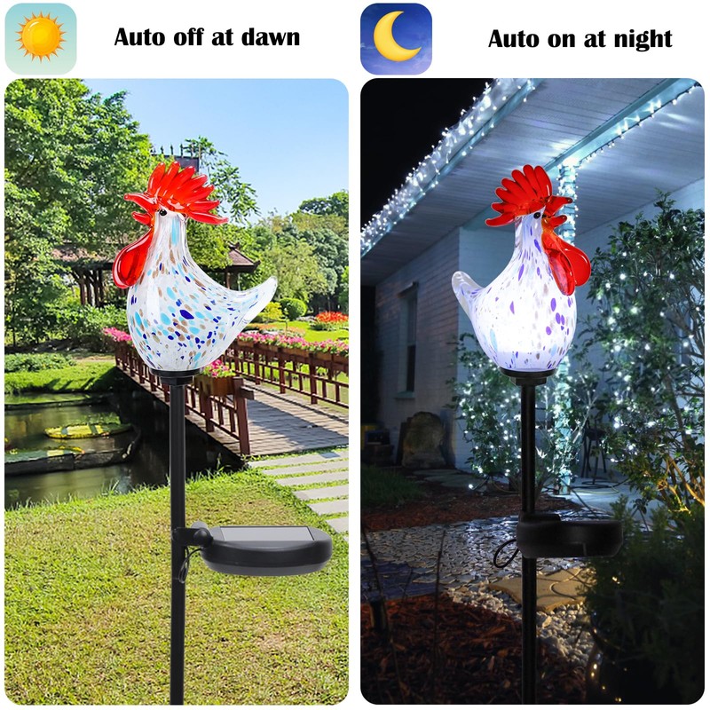 Afirst Decorative Solar Lights Outdoor Solar Rooster Stake Lights Hand