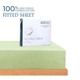 Royale Linens 400 Thread Count 100% American Grown Cotton Fitted Sheet King Size - All Around Elastic Fitted Sheet - Luxury Sateen Weave - Snug Fit Bottom Sheets Fit Up to 16" (King,Florentine Sage)
