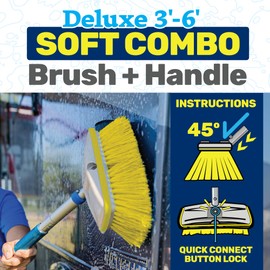 STAR BRITE Deluxe Telescoping Deck Brush Kit - Extendable 3'-6' Aircraft-Grade Aluminum Handle, Floats if Dropped, Ergonomic Design, Multi-Surface Cleaning - Soft Yellow Bristles - (040191)