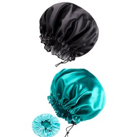 2 Pcs Big Shower Cap Elastic Band Waterproof Bath Caps Adjustable Double Sided Reusable Oversized Bonnet