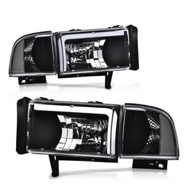 PIT66 LED Headlights Left & Right Side Compatible with 1994-2002 Dodge Ram 1500 2500 3500(Not Fit Sport & Ram Van Model) Headlamp Replacement Accessories Clear Lens Black Housing Clear Reflector