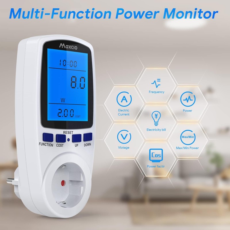 Maxcio Power Meter, Power Socket, Energy Cost Meter, Power Consumption