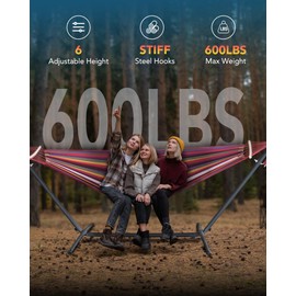 EveryFun Double Hammock with Heavy-Duty Steel Stand,Portable,Easy Assembly,600lbs Weight Capacity,Perfect for Indoor,Yard,Camping,or Outdoor-Rainbow