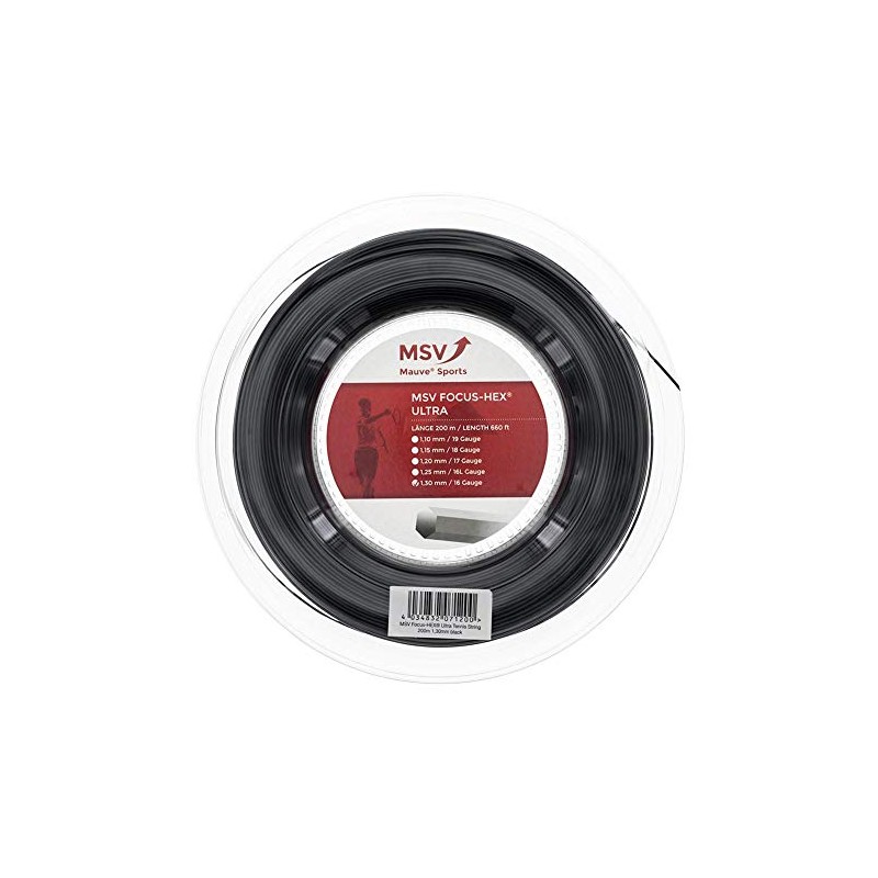 MSV Unisex – Erwachsene Focus-HEX Ultra Saitenrolle 200m-Schwarz Tennis-Saite, schwarz,