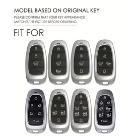 ontto Metal Leather Car Key fob Cover fit for Hyundai Tucson IONIQ 5 Santa Fe Nexo Sonata Palisade Santa Cruz 2021-2024 Key Holder case 3/4/5/6/7/8 buttons keyring Shell keychain accessories Grey 1