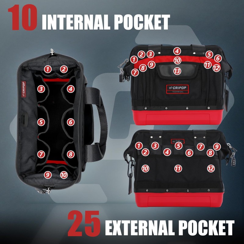 CRIPOP 13 Inch Wide Mouth Tool Bag, Heavy Duty Tool