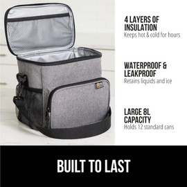 Gorilla Grip Reusable Insulated Lunch Bag, Leakproof Soft Cooler Bags with Mesh Pockets, 8 Liter Large Capacity Lightweight Food Tote Box for Work Camping Picnic School, Keep Drinks Cold, Light Gray