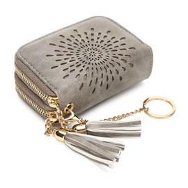 APHISON RFID Credit Card Holder Zipper Card Case Keychain Small Wallet for Women 1942-2 GRAY