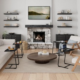 TV Trays Set of 4 - Folding TV Tray Adjustable Dinner Trays for Eating On Couch Wooden Tables Mate Stand Foldable Black Desk with Cup Holder Portable